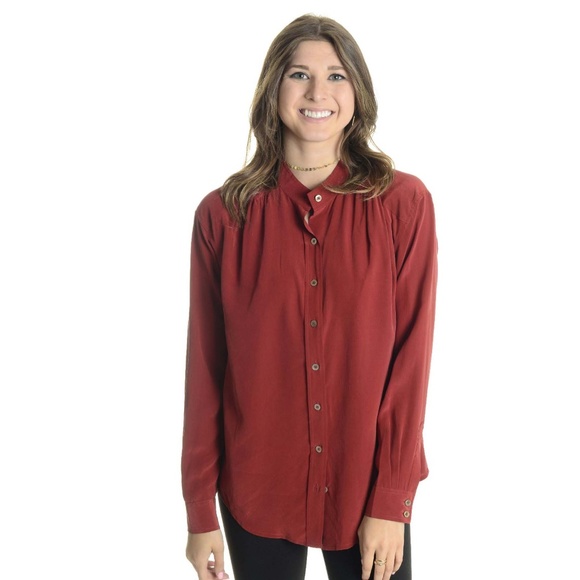 Closed Tops - NEW Closed Fay Red Brick Crêpe de Chine Button Up